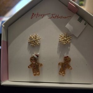 Betsey Johnson Gold Gingerbread and Snowflake Earrings